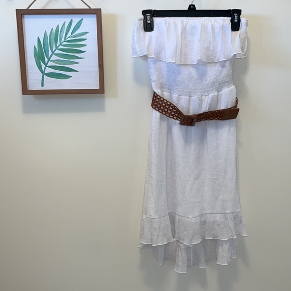 White strapless belted hi low dress - Picture 3 of 15